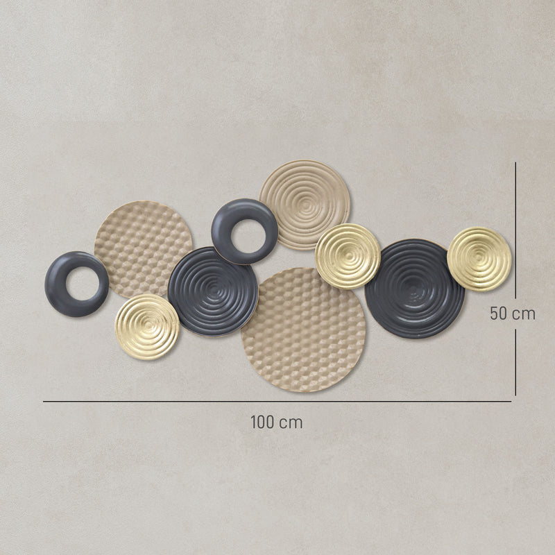 Metal Wall Art for Living Room Easy Hang Hand Painted Modern Design Khaki Gold Black