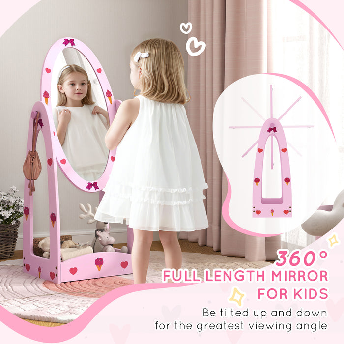Kids Full Length Rotating Mirror with Storage Shelf Hot Pink by AIYAPLAY
