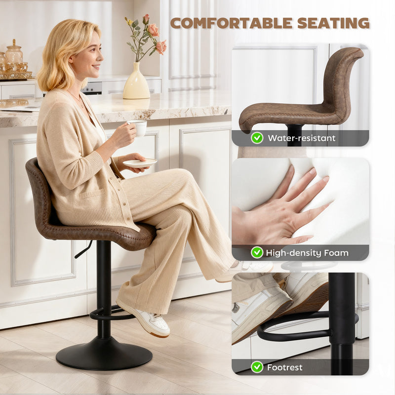 Adjustable Bar Stools Set of 2 for Comfortable Breakfast Seating Easy Clean Brown Black
