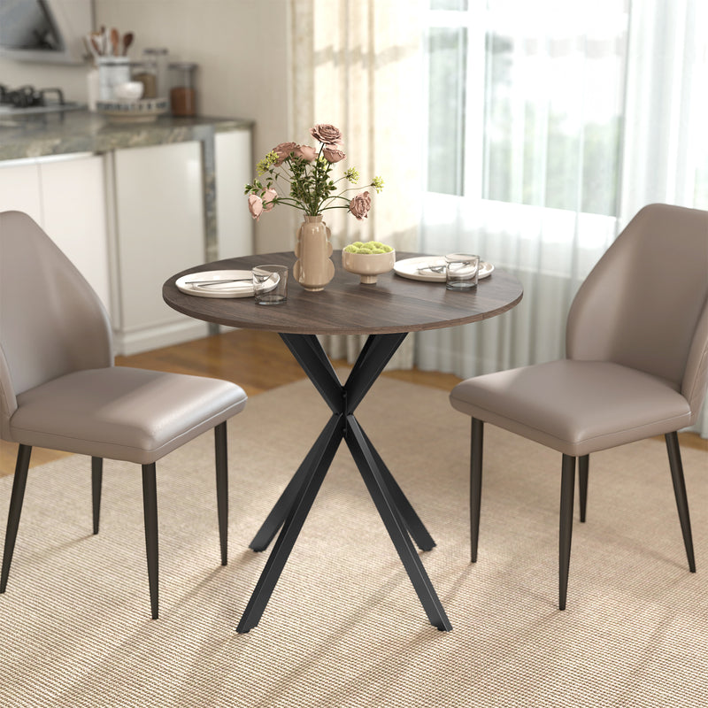 Round Dining Table with Adjustable Feet for Stable Family Meals Brown