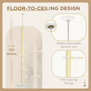 Adjustable Floor To Ceiling Cat Tree With Toy Ball And Anti Tip Kit For Indoor Play Grey