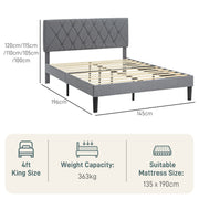 Grey Double Bed Frame with Adjustable Linen Headboard and Wooden Slats by HOMCOM