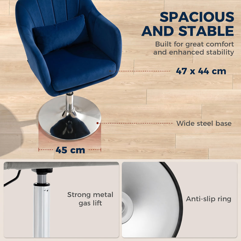 Swivel Lounge Chair with Adjustable Height and Padded Velvet Seat for Bedroom Comfort