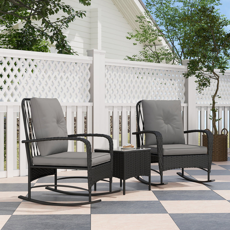 Three Piece Rattan Rocking Chair Bistro Set Black by Outsunny