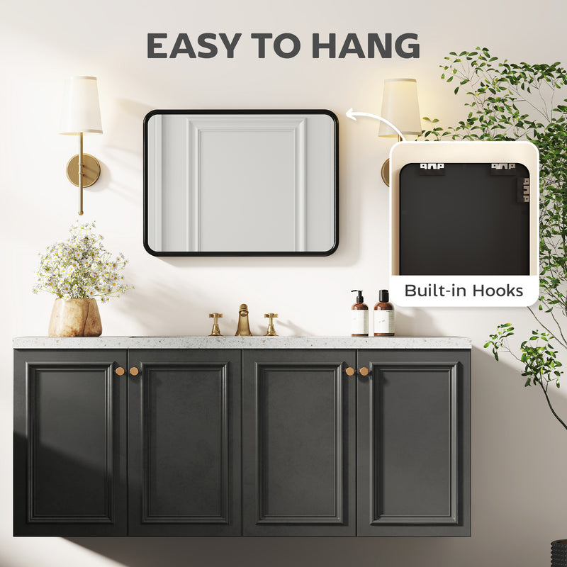 Rectangular Wall Mirror With HD Glass For Bedroom Or Hallway Decoration Black
