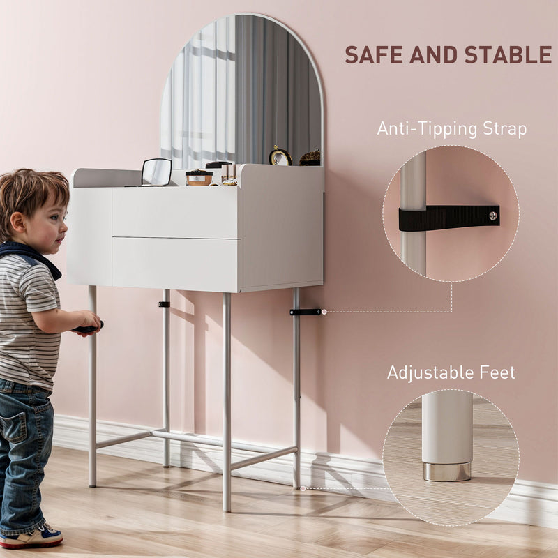 White Dressing Table with Arched Mirror and 3 Storage Drawers for Bedroom