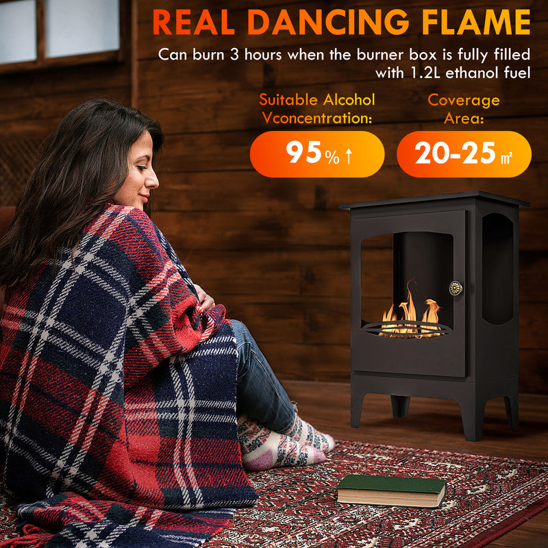 Freestanding Ethanol Fireplace for Instant Smoke Free Heat in Small Rooms Black