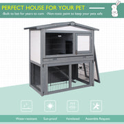 2 Tier Wooden Rabbit Hutch for Outdoor Use with Ramp and Shelter for Guinea Pigs Grey AOSOM