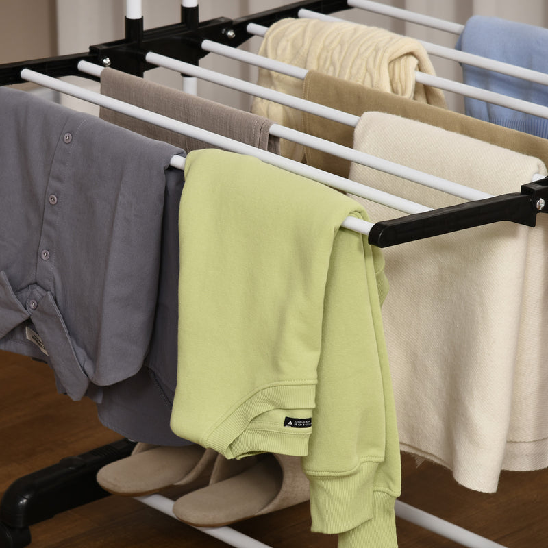 4 Tier Foldable Clothes Drying Rack With Wheels For Indoor Or Outdoor Use, Black