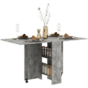 Folding Drop Leaf Dining Table with Storage Shelves and Wheels for Small Kitchens Cement Grey