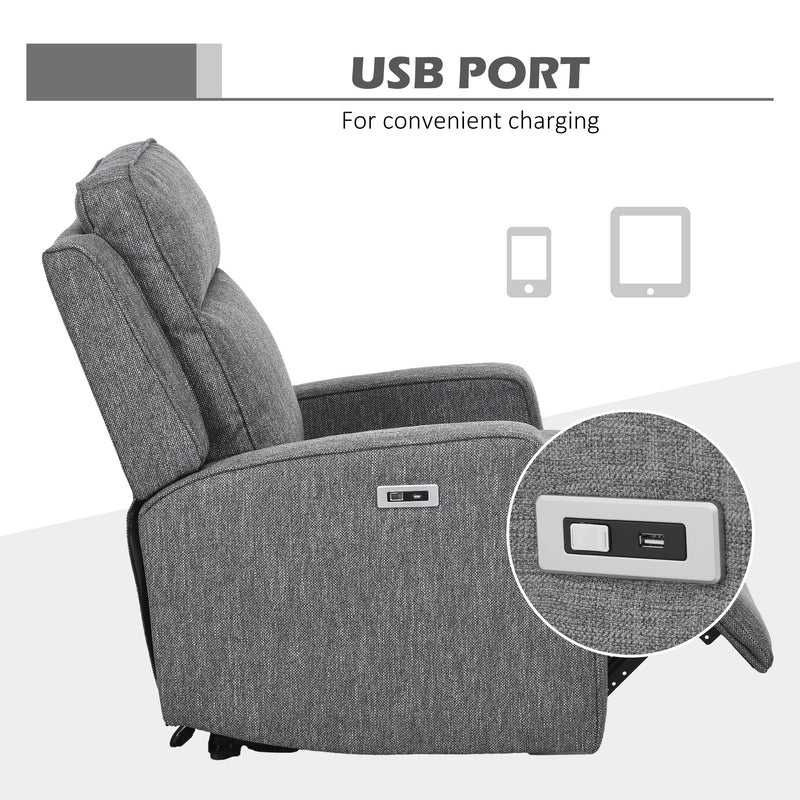 Electric Reclining Armchair with USB Charging Port and Padded Footrest Charcoal Grey