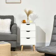 Bedside Table with 3 Drawers and Cut Out Handles for Bedroom Storage White