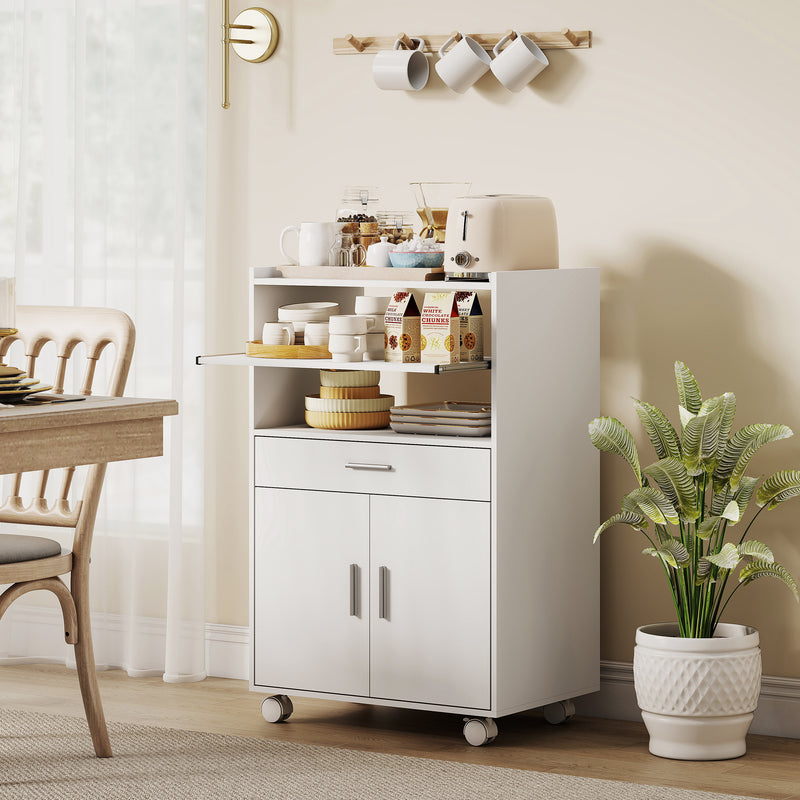 Kitchen Trolley with Storage and Slide-Out Shelf for Small Spaces White