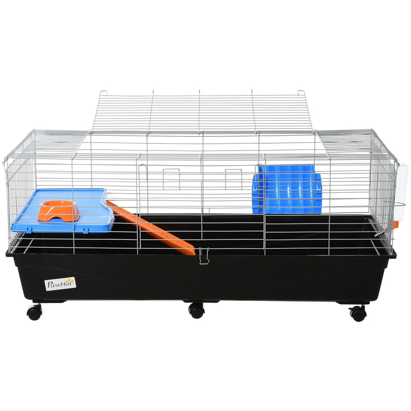 2 Tier Steel Guinea Pig Hutch With Run And Accessories Ideal For Outdoor Use Blue Orange AOSOM