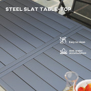 Grey 6 Seater Outdoor Dining Table with Slatted Top and Steel Frame