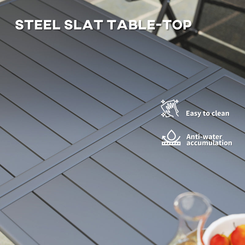 Grey 6 Seater Outdoor Dining Table with Slatted Top and Steel Frame