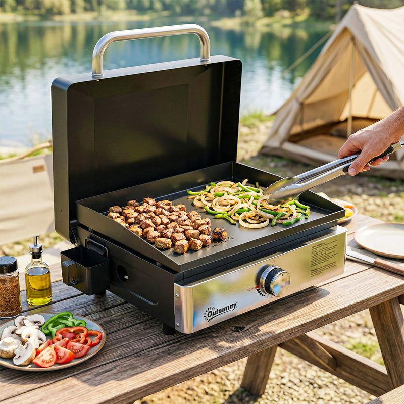 Tabletop Gas BBQ with Large Griddle for Easy Outdoor Cooking Black