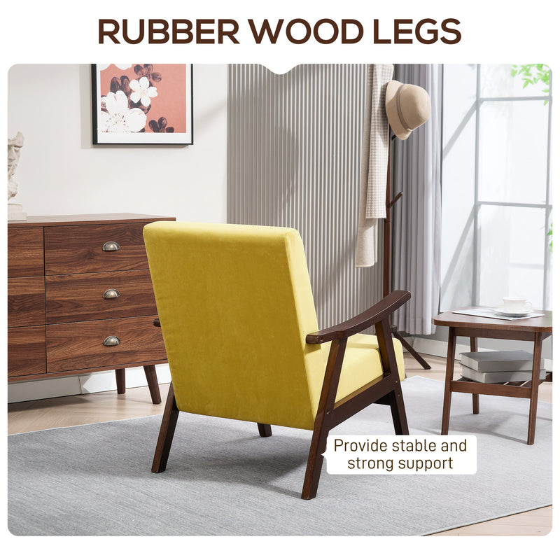 Champagne Velvet Accent Chair with Solid Wood Frame and Padded Seat for Living Room by HOMCOM