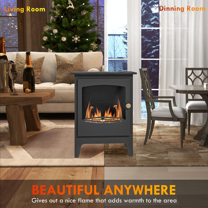 Freestanding Ethanol Fireplace for Instant Smoke Free Heat in Small Rooms Black