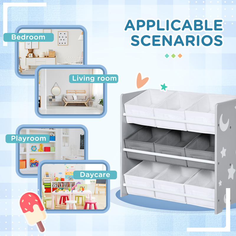 Kids Storage Rack With 9 Removable Baskets Ideal For Nursery Bedroom Or Playroom, Grey