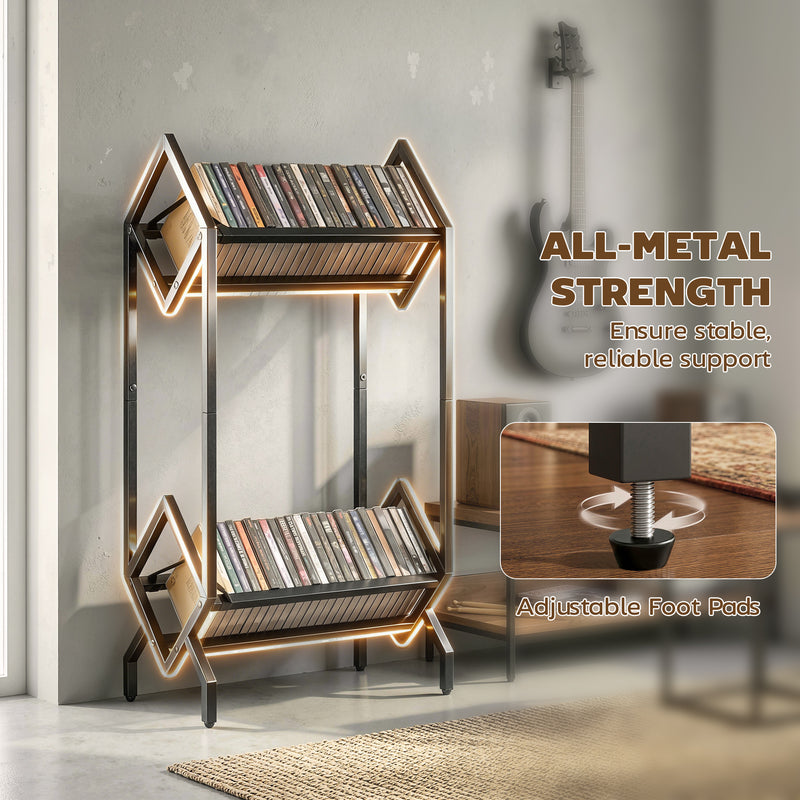CD Storage Rack for 50 Discs with Sturdy Metal Frame and Space Saving Design Black AOSOM