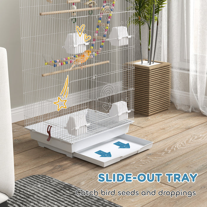 White Bird Cage for Budgies Finches Canaries with Accessories Toys and Tray by PawHut