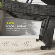 Black Rattan Folding Sun Lounger With Adjustable Backrest and Wheels by Outsunny