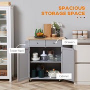 Wood Top Rolling Kitchen Island Cart with Drawers Shelves and Towel Rack Grey