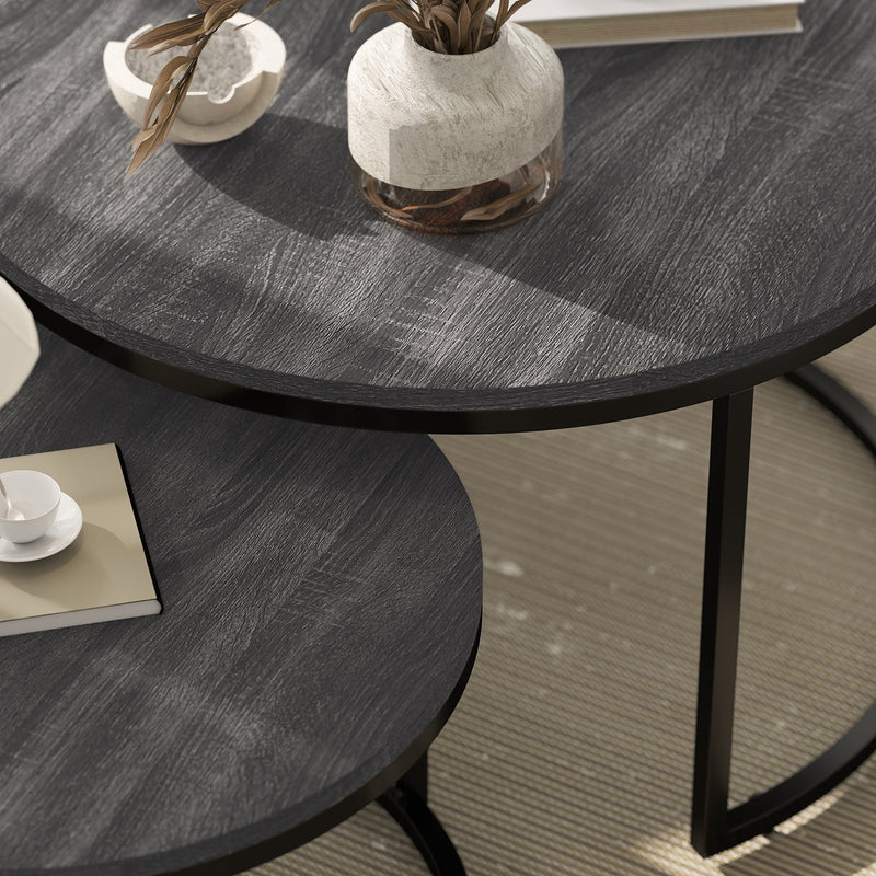 Set of 2 Nesting Coffee Tables with Marble Effect Tops Ideal for Living Room Black