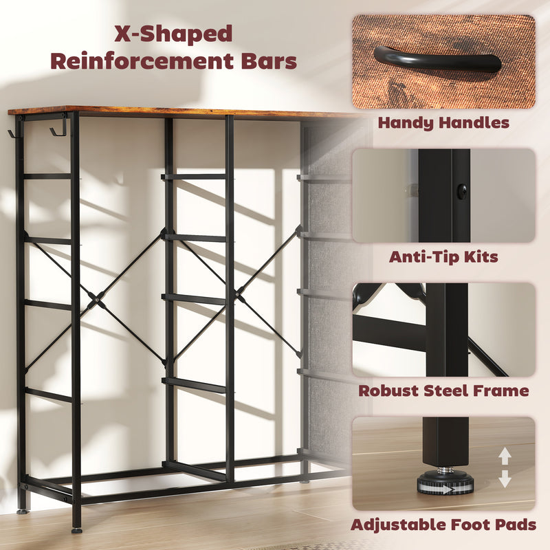 Tall Fabric Chest of Ten Drawers With Wood Top For Bedroom Or Hallway Storage, Rustic Brown