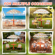 Kids Outdoor Picnic Table Set with Umbrella and 2 Folding Chairs for Garden Use Orange AOSOM