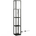 Floor Lamp with Shelves for Extra Storage and Soft Lighting in Small Spaces Black Homcom
