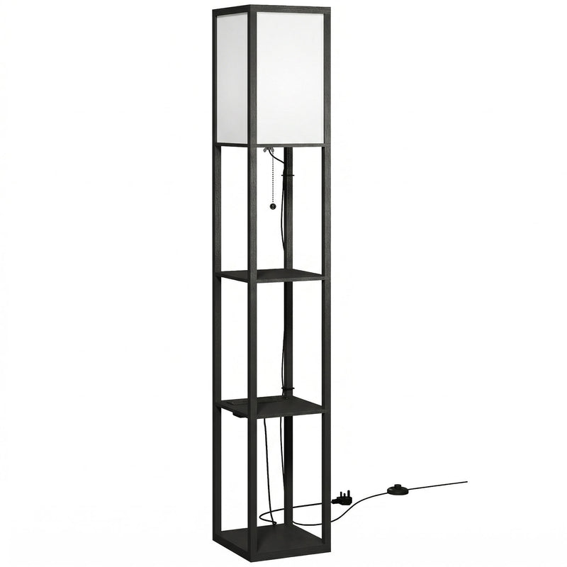 Floor Lamp with Shelves for Extra Storage and Soft Lighting in Small Spaces Black Homcom