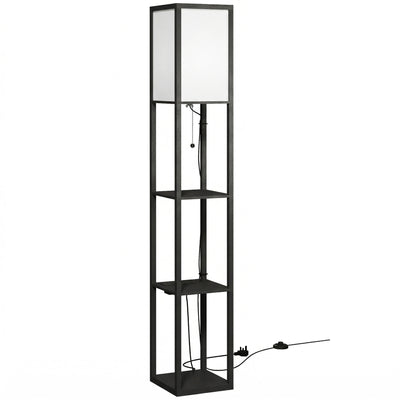 Floor Lamp with Shelves for Extra Storage and Soft Lighting in Small Spaces Black Homcom
