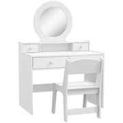 Kids Dressing Table Set with Stool and Mirror for Makeup Play and Storage Drawers, White