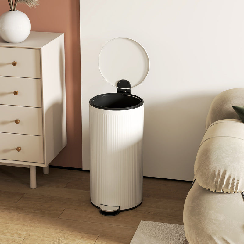 Kitchen Pedal Bin 30L with Soft Close Lid and Removable Inner Bucket Cream Homcom