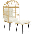 Outdoor Egg Chair With Footstool for Relaxing Garden Retreat Weather Resistant Rattan Beige Cream White Outsunny