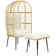 Outdoor Egg Chair With Footstool for Relaxing Garden Retreat Weather Resistant Rattan Beige Cream White Outsunny