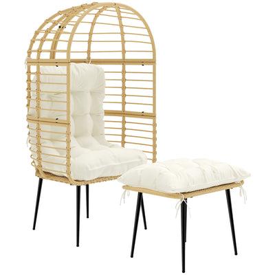 Outdoor Egg Chair With Footstool for Relaxing Garden Retreat Weather Resistant Rattan Beige Cream White Outsunny