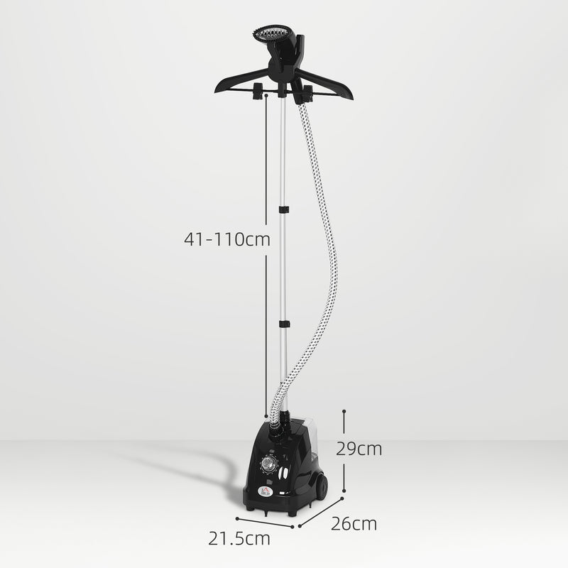 Clothes Steamer for Fast Home Wrinkle Removal with Adjustable Pole and Wheels Black