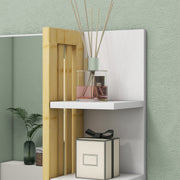 White Bathroom Mirror With Bamboo Frame And Storage Shelves For Modern Interiors
