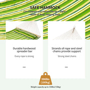 Double Garden Hammock with Adjustable Steel Stand and Pillow for Patio or Beach Green Stripes AOSOM