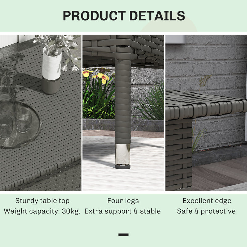 Grey Rattan Side Table Outdoor Coffee Table with Plastic Board for Garden Patio Balcony by Outsunny