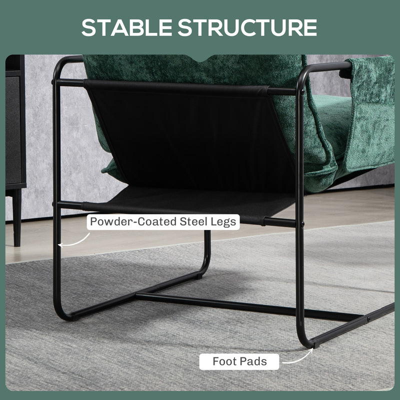 Green Minimalist Padded Accent Chair with Side Pockets by HOMCOM