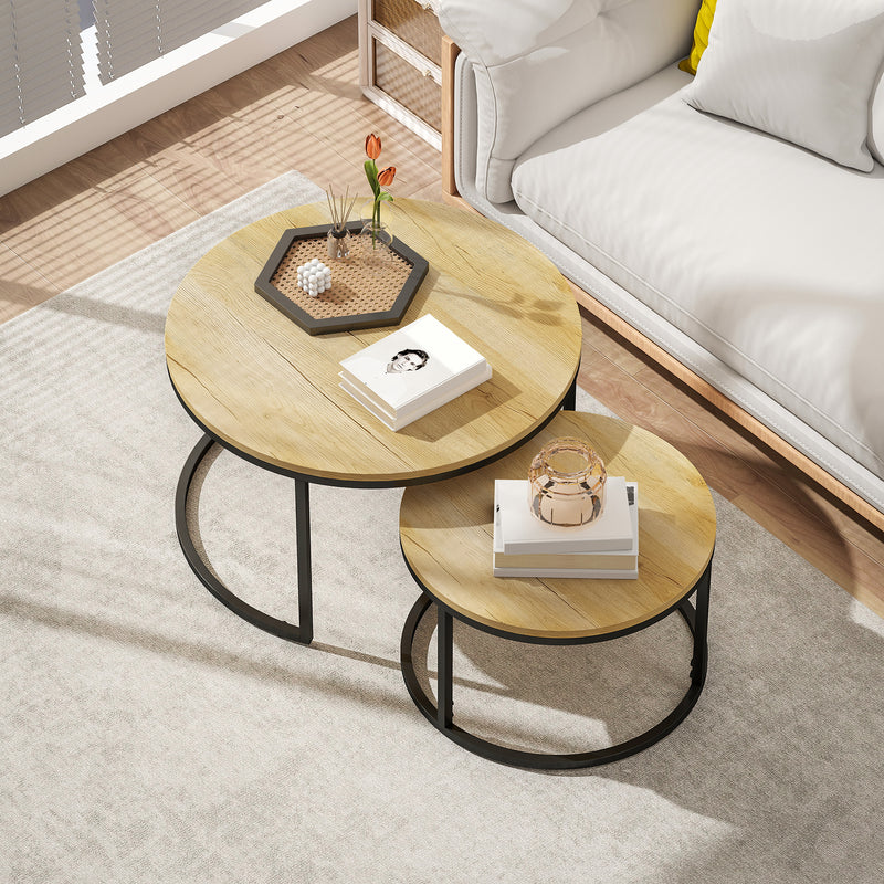 Set of Two Nesting Side Tables with Wood Effect Finish Ideal for Living Room, Natural