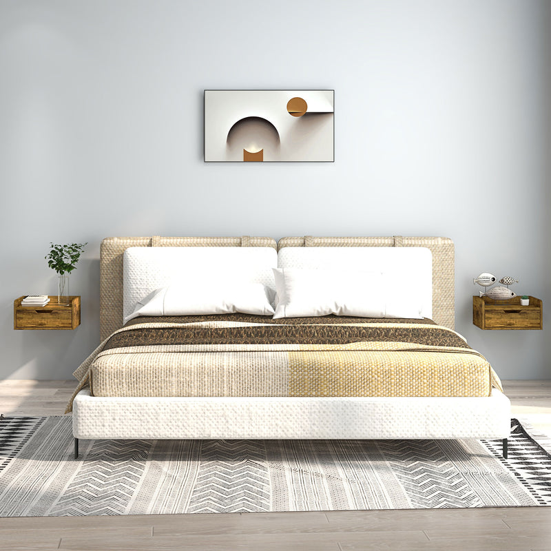 Set of 2 Industrial Style Wall Mounted Bedside Tables with Drawer Ideal for Small Bedrooms Rustic Brown