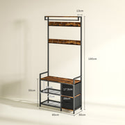 Industrial Style Hallway Coat Rack With Shoe Bench in Brown and Black by HOMCOM