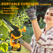 8 Inch Cordless Electric Chainsaw with Brushless Motor and 2 Batteries for Tree Pruning AOSOM