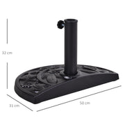 Black 9kg Half Round Parasol Base Resin Umbrella Stand Floral Design for Garden Outdoor by Outsunny