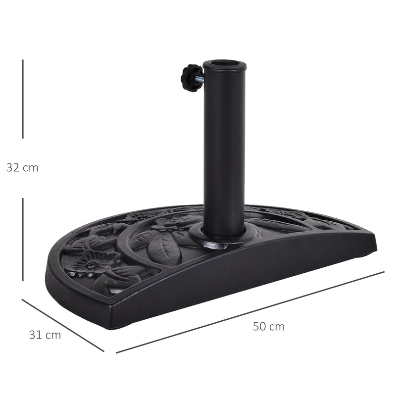 Black 9kg Half Round Parasol Base Resin Umbrella Stand Floral Design for Garden Outdoor by Outsunny